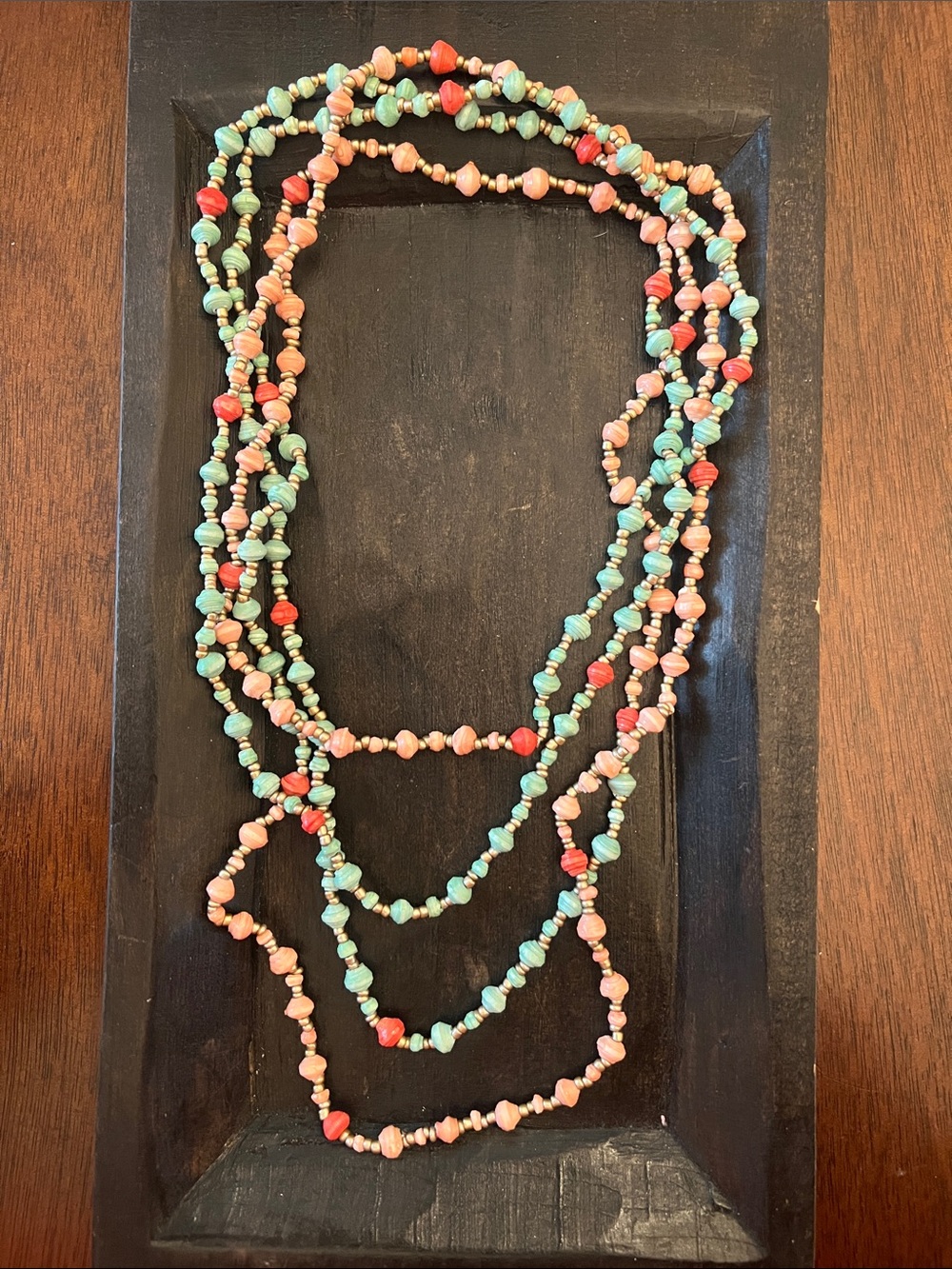 Multi-Strand Coral & Turquoise paper Beaded Necklace - Women Jewelry